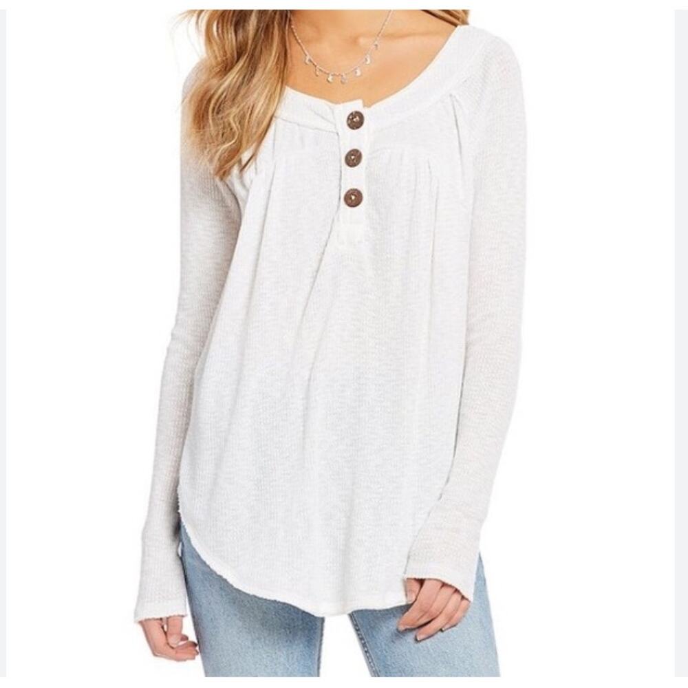 Free People Must Have Waffle Knit Henley White Boho Romantic Regency XS Gorpcore